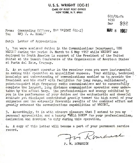 Letter of Appreciation to W. A. Braley
    Opens new window - left click on the image for a larger view